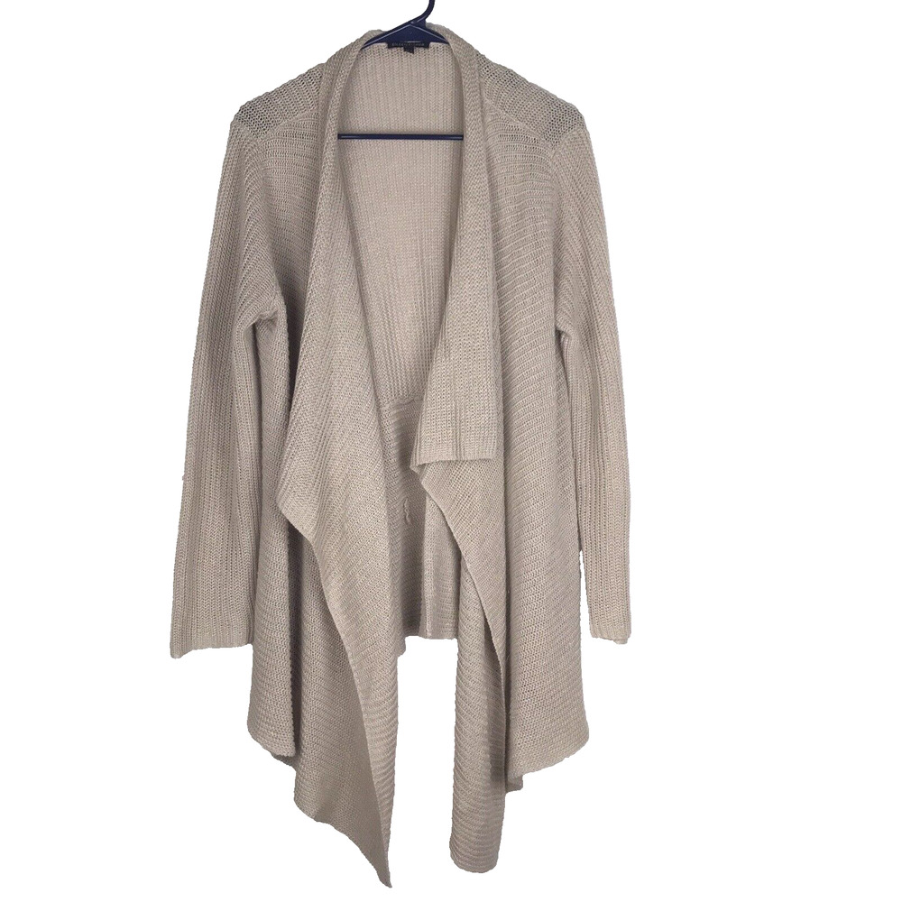 Eileen Fisher Open Front Cardigan Drape Open Knit Linen Oatmeal Medium FLAWS